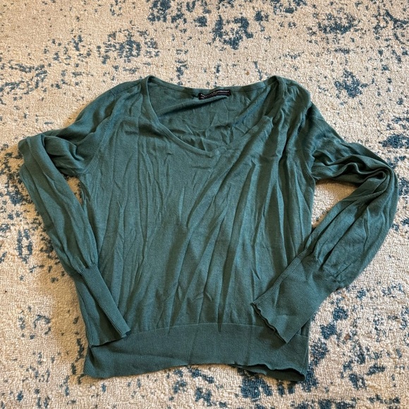 Teal Scoop neck sweater with big cuffs size small Peruvian Connection - Picture 2 of 4